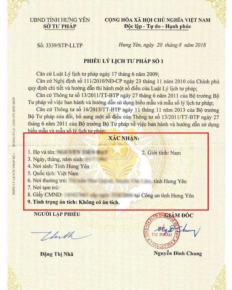 Thông tin cá nhân cần điền trong Lý lịch tư pháp phiếu 1. 