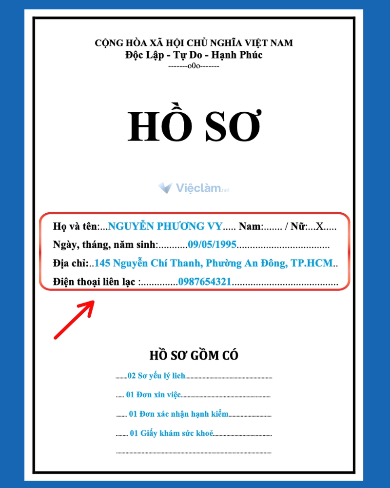 Các thông tin cần có trên bìa hồ sơ xin việc và cách điền