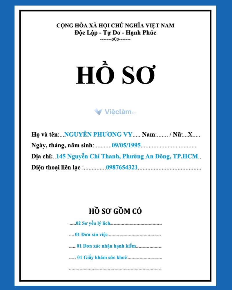 Mẫu bìa hồ sơ xin việc số 1