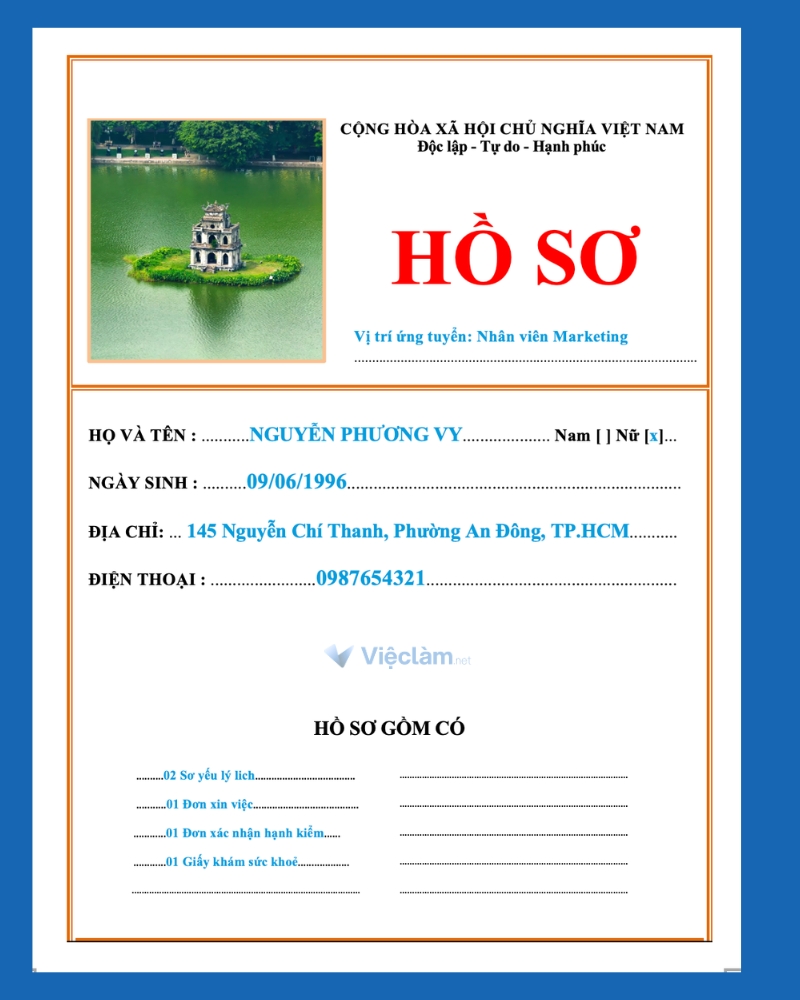 Mẫu bìa hồ sơ xin việc số 3