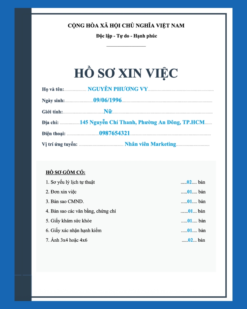 Mẫu bìa hồ sơ xin việc số 2