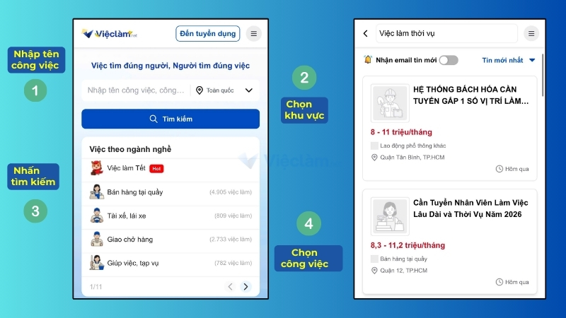 Hướng dẫn tìm việc trên Vieclam.net