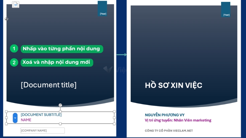 Chỉnh sửa thông tin trên bìa hồ sơ có sẵn 