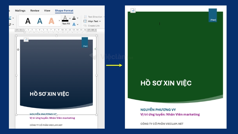 Tuỳ chỉnh thiết kế trên bìa hô sơ có sẵn