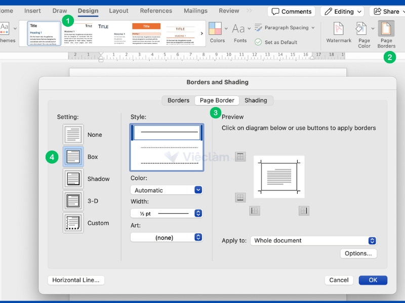 Cách tạo khung viền cho hồ sơ tại Word
