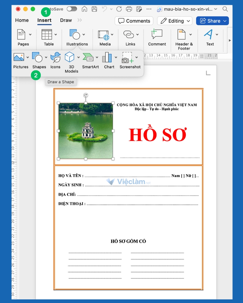 Sử dụng Shapes và Text Box để sắp xếp bố cục