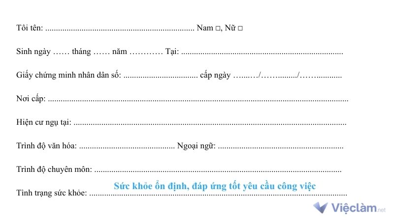 Cách điền mẫu chỉ có phần sức khỏe cho khối hành chính, văn phòng