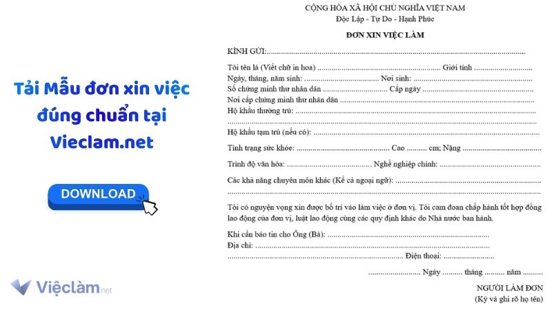Tải mẫu đơn xin việc làm đúng chuẩn, đa dạng vị trí trên Vieclam.net
