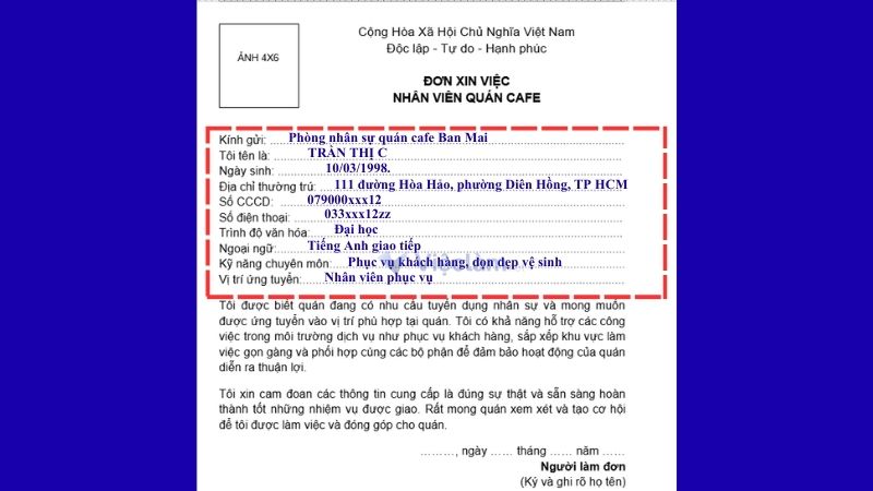 Cách viết đơn xin việc quán cà phê