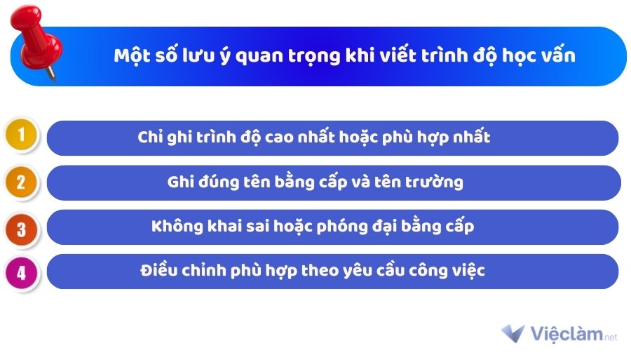 Một số lưu ý quan trọng khi viết trình độ học vấn