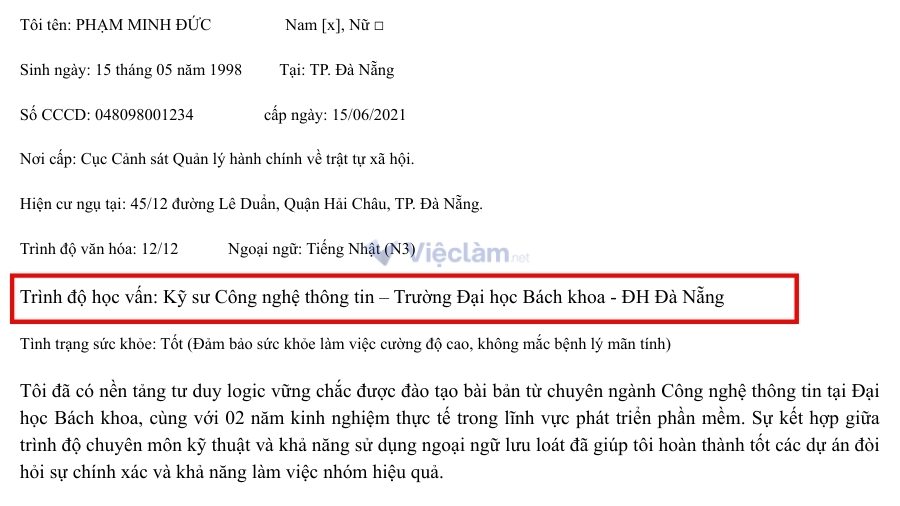 Tham khảo mẫu cách viết trình độ học vấn trong đơn xin việc