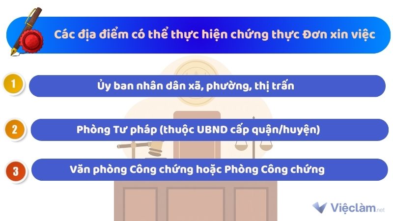 Các địa điểm có thể thực hiện chứng thực Đơn xin việc theo quy định pháp luật