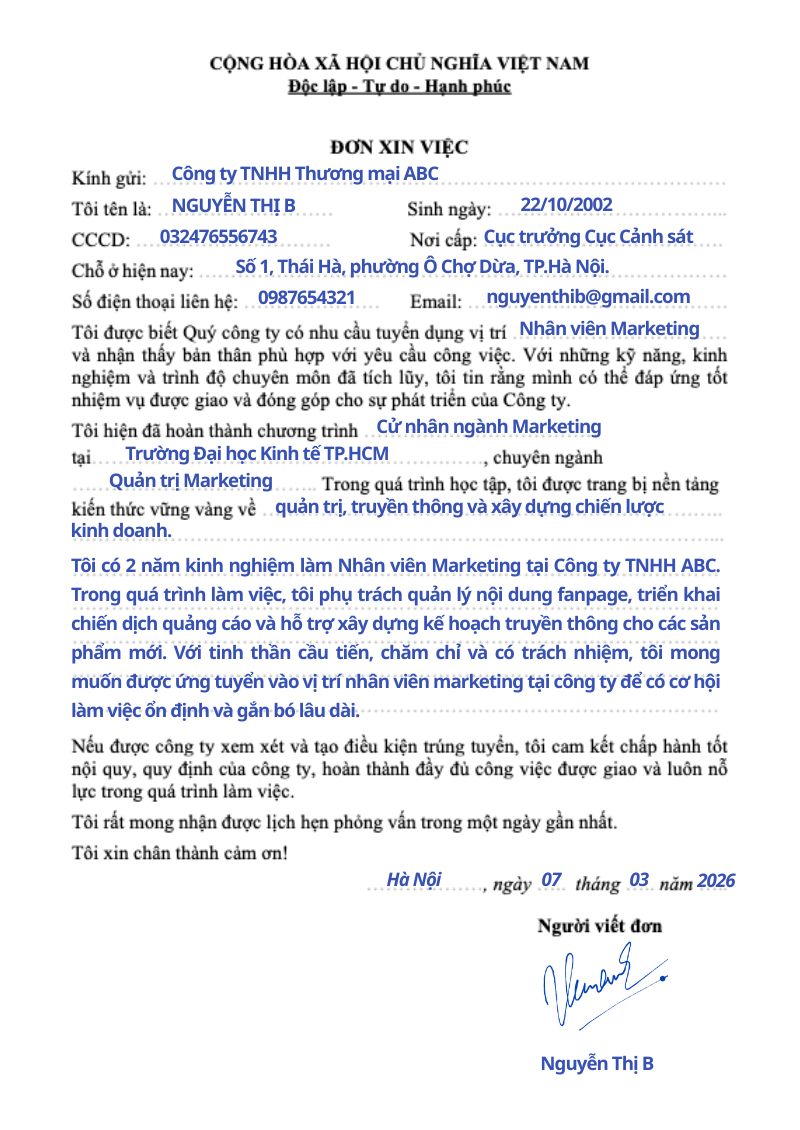 Mẫu đơn xin việc chuẩn