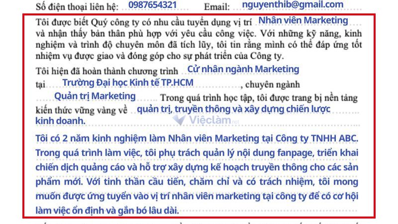 Cách viết phần thân trong đơn xin việc