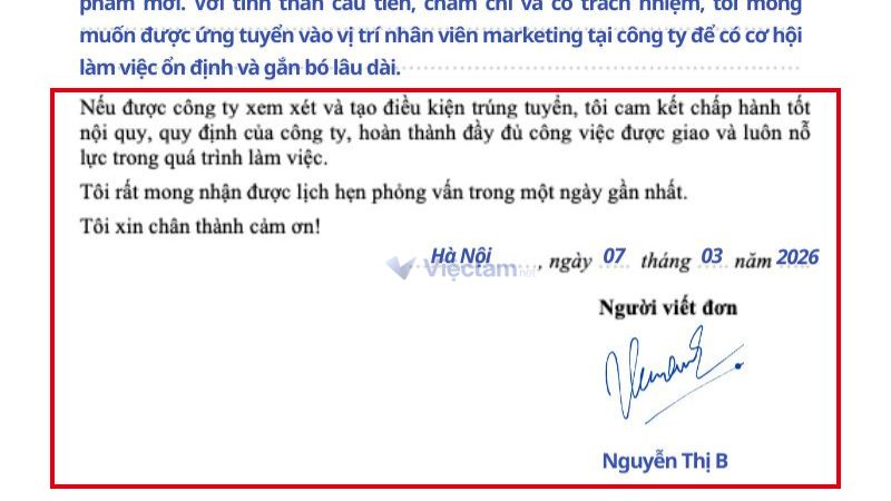 Cách viết phần kết trong đơn xin việc