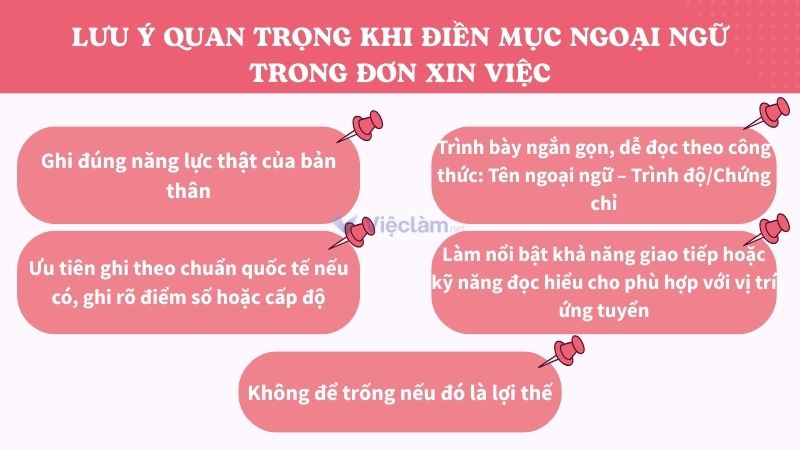 Những lưu ý quan trọng khi điền mục ngoại ngữ trong đơn xin việc
