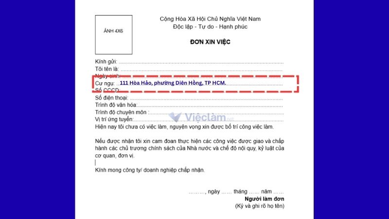Cách điền mục cư ngụ trong đơn xin việc