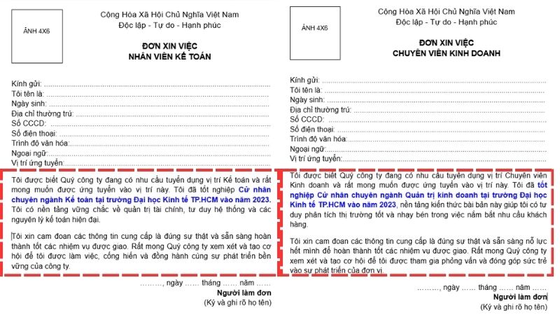 Vị trí mục trình độ chuyên môn trong đơn xin việc