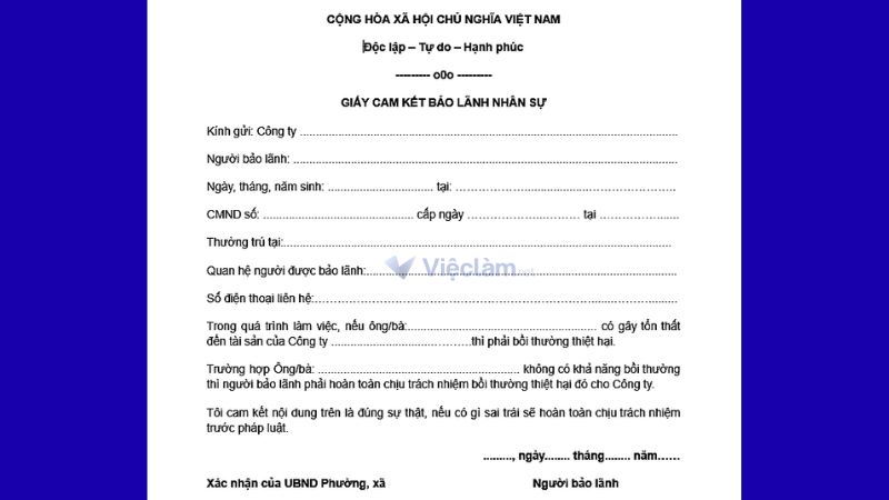 Mẫu giấy bảo lãnh xin việc