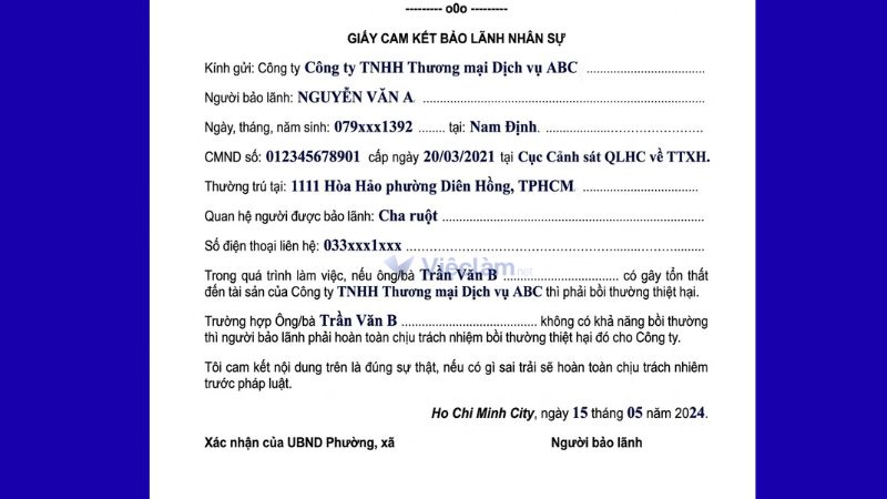 Cách điền mẫu giấy bảo lãnh xin việc