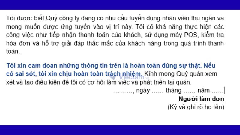 Lời cam đoan trong đơn xin việc 