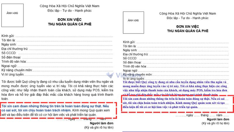 Mẫu đơn có sẵn lời cam đoan và mẫu đơn tự điền