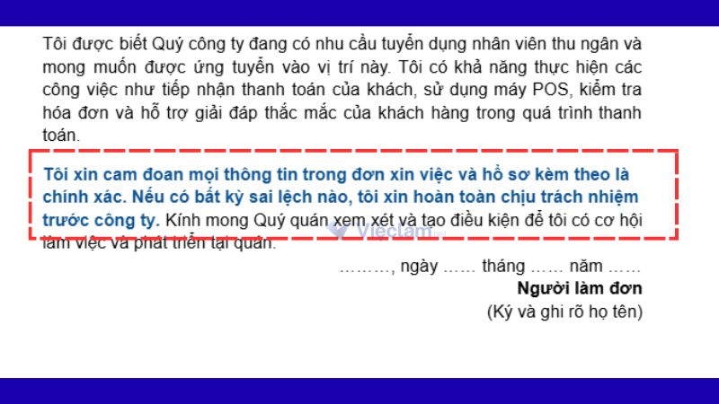 Mẫu lời cam đoan trong đơn xin việc 2