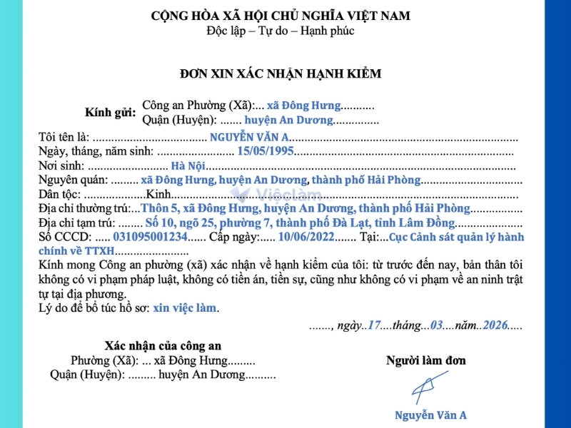 Hướng dẫn chi tiết cách điền đơn xác nhận hạnh kiểm