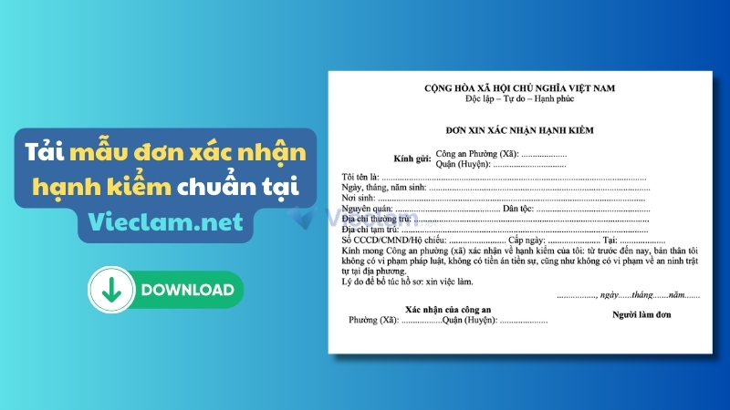 Tải mẫu đơn xác nhận hạnh kiểm chuẩn tại Vieclam.net