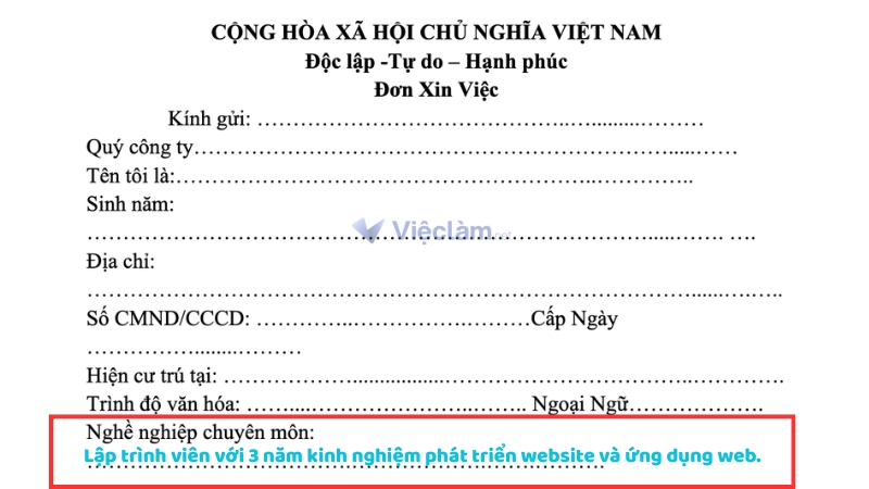 Hướng dẫn cách ghi nghề nghiệp chuyên môn trong đơn xin việc