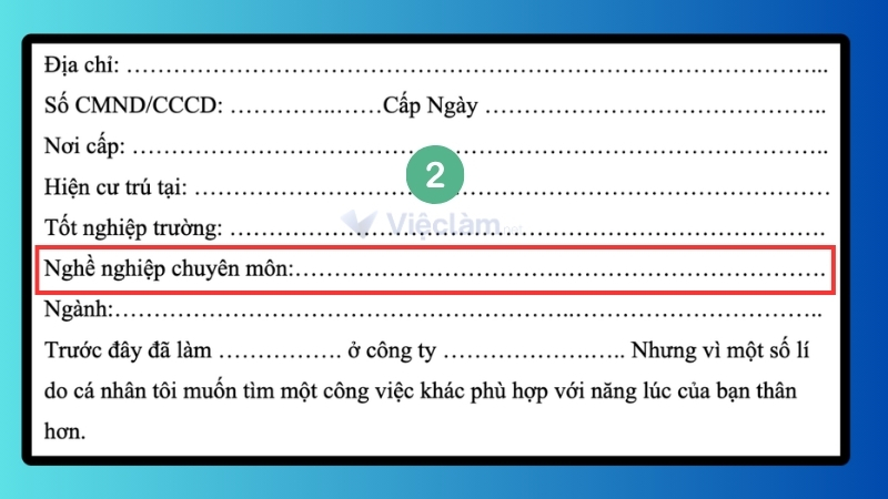 Vị trí nghề nghiệp chuyên môn đối với các mẫu đơn xin việc có sẵn trong bộ hồ sơ xin việc