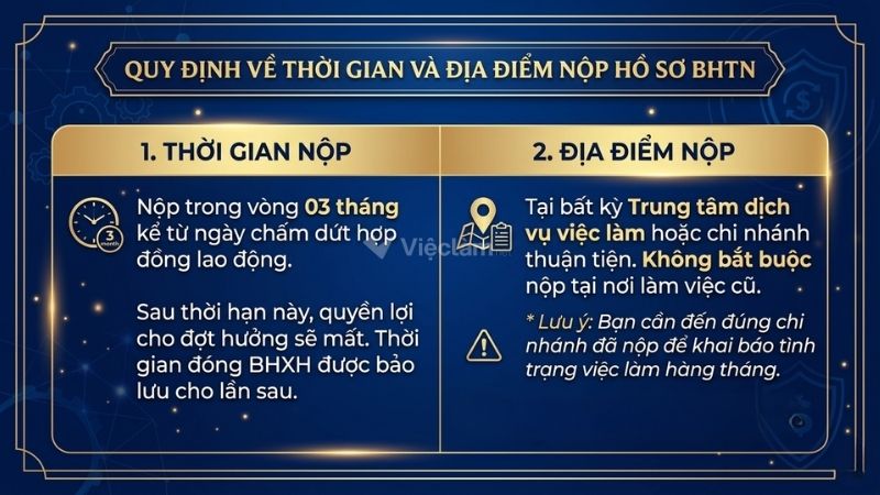 Quy định về thời gian và địa điểm nộp hồ sơ bảo hiểm thất nghiệp
