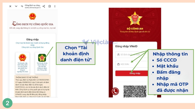 Hướng dẫn cách đăng ký bảo hiểm thất nghiệp online tại nhà nhanh, đơn giản Đăng nhập bằng tài khoản VNeID