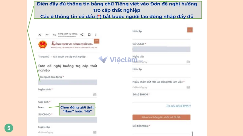 Hướng dẫn cách đăng ký bảo hiểm thất nghiệp online tại nhà nhanh, đơn giản Nhập thông tin phần đầu của đơn đề nghị hưởng trợ cấp thất nghiệp online